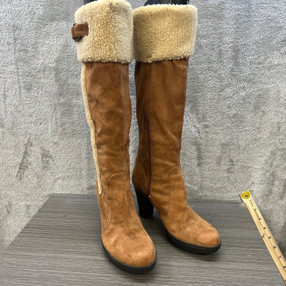 Naturalizer Womens 9.5 Tan Faux Suede Sherpa‎ Cabin Boho Western Tall Boots